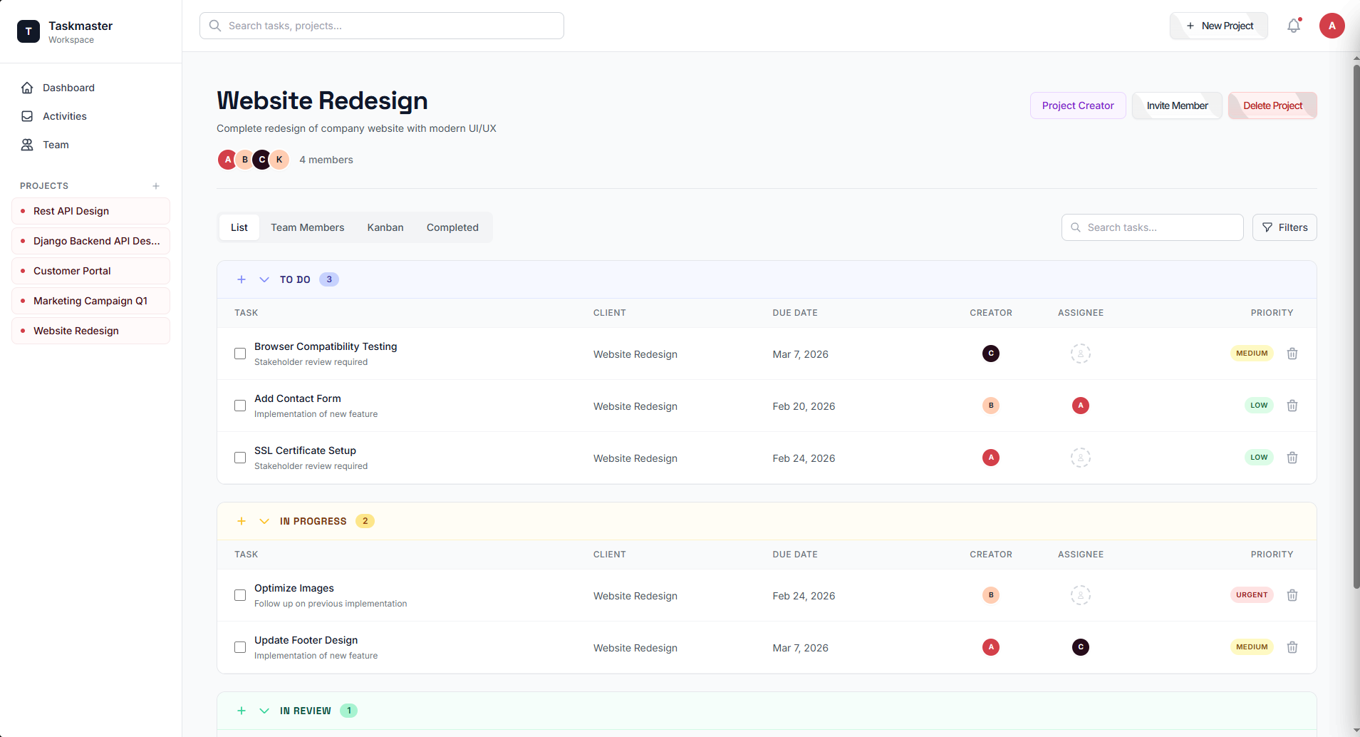 Taskmaster - Project Management